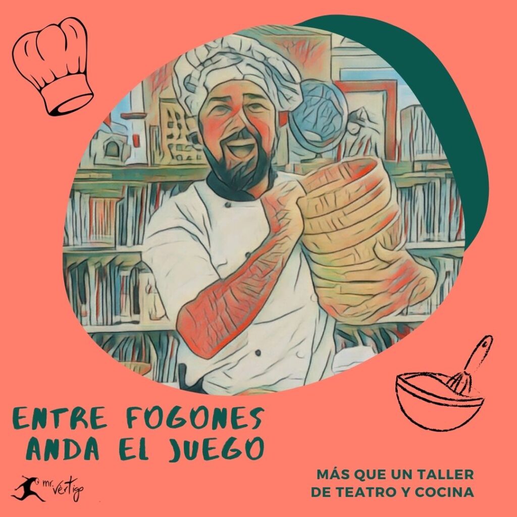 Cartel del taller de teatro y cocina para niñas y niños para promocionar la actividad